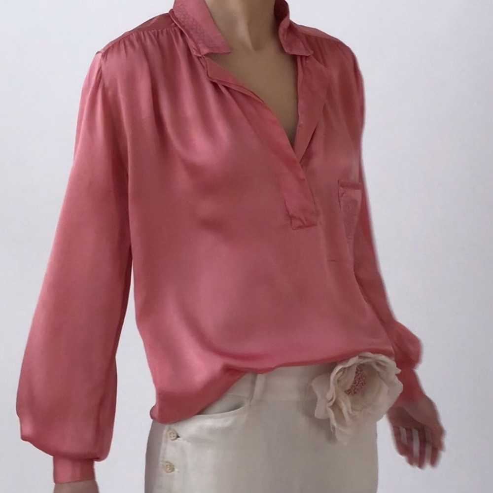 Vintage KRIZIA Dusty Rose Silk Henley Blouse - image 1