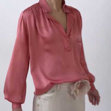 Vintage KRIZIA Dusty Rose Silk Henley Blouse - image 1