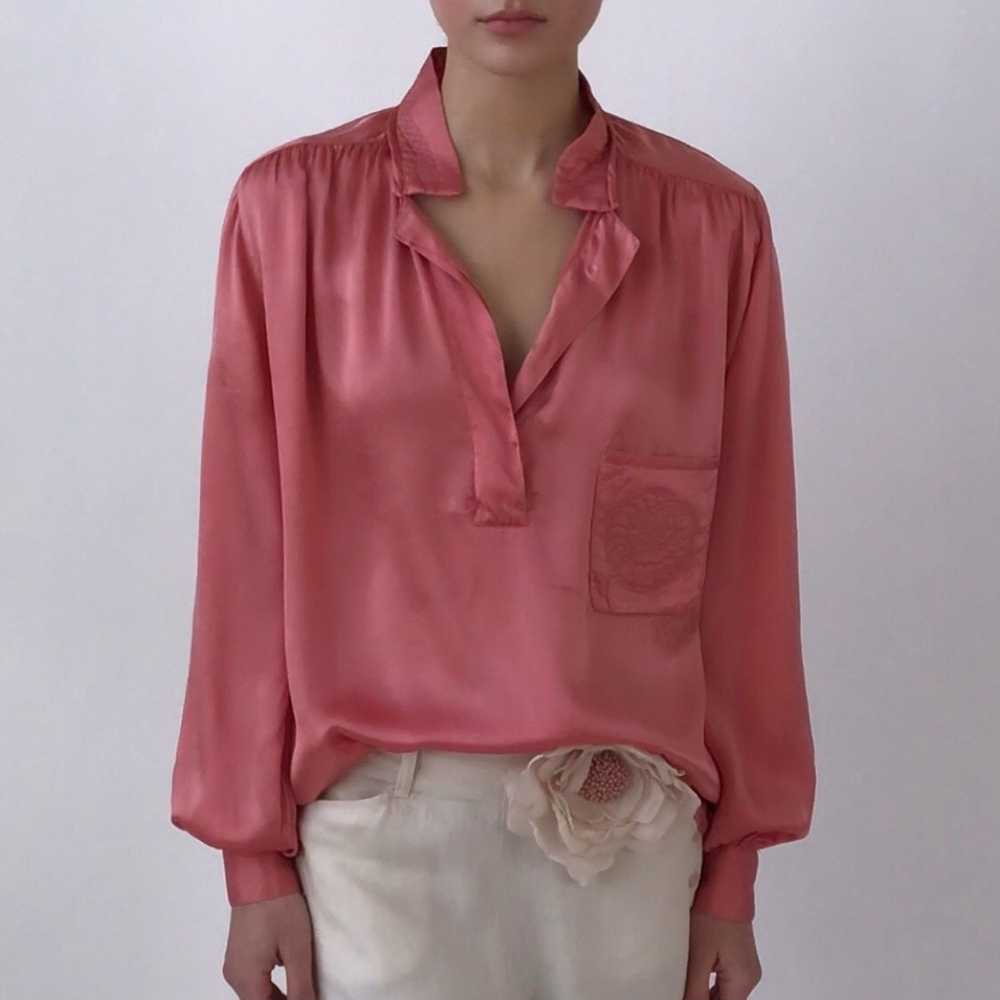 Vintage KRIZIA Dusty Rose Silk Henley Blouse - image 2