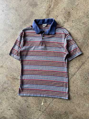 1970s Striped Blue Orange Polo Shirt