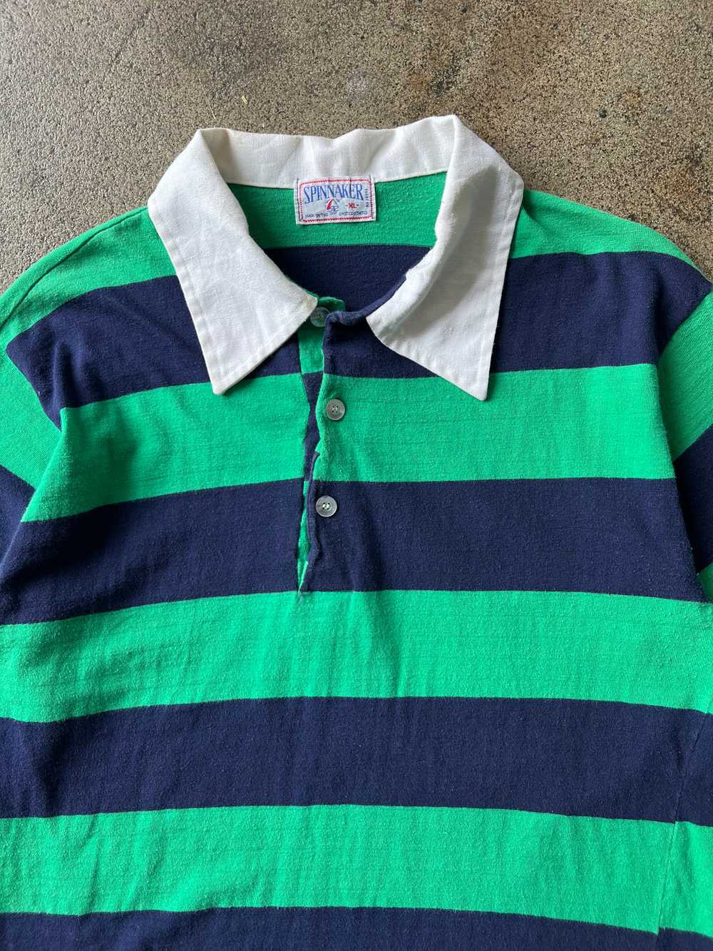 1980s Green Striped Oversized Collar Polo Shirt - image 2