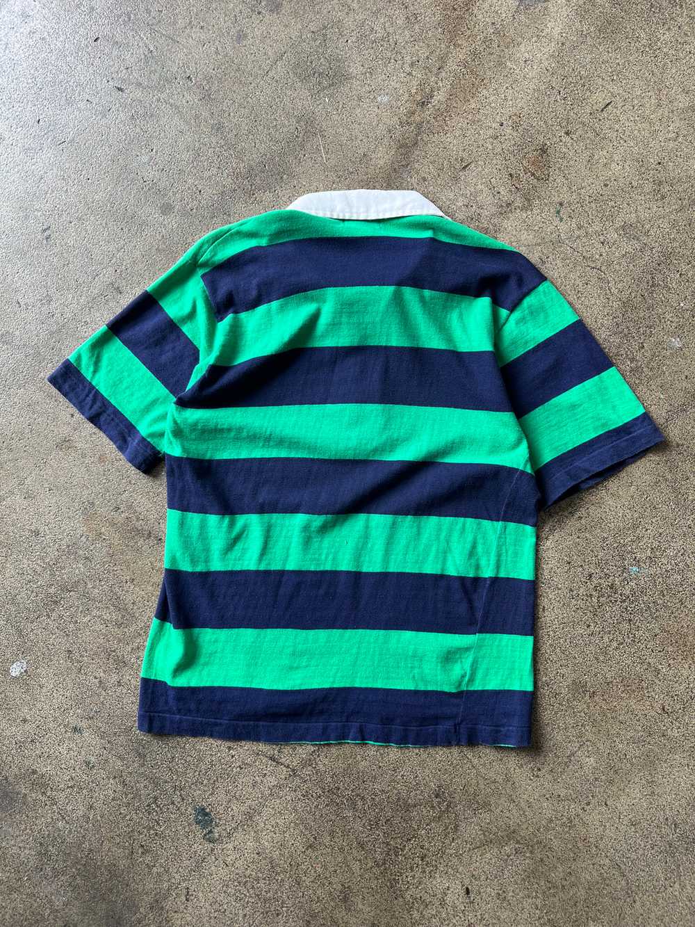 1980s Green Striped Oversized Collar Polo Shirt - image 3