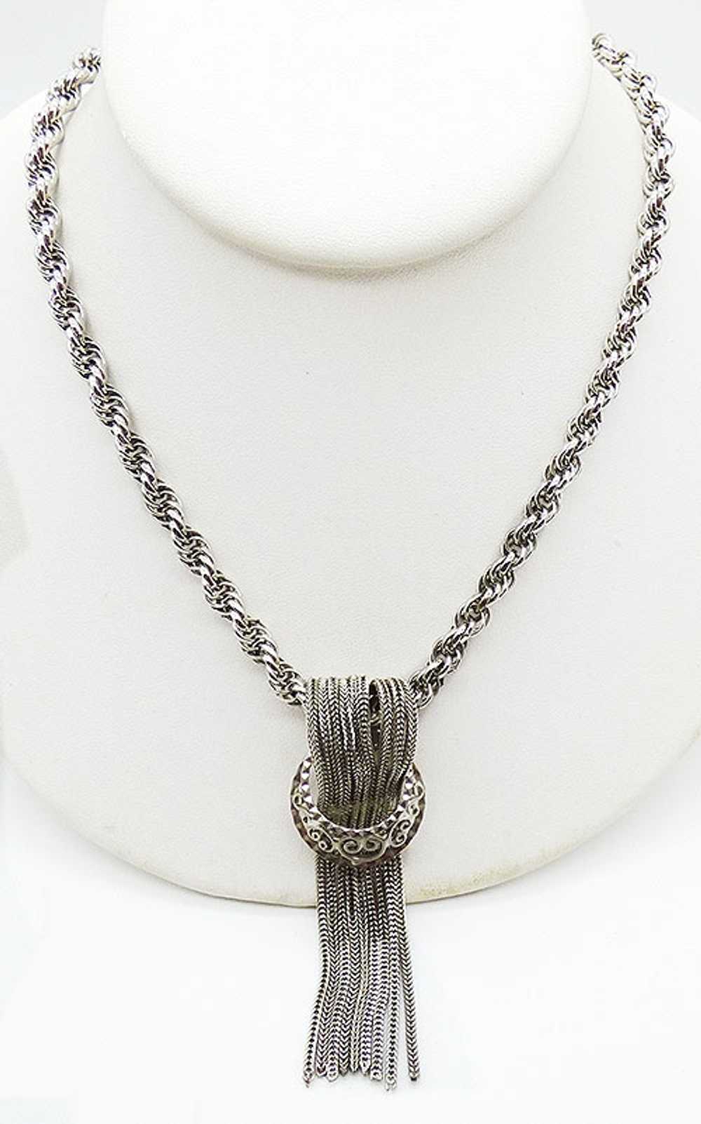 Hobé Silver Filigree and Chains Tassel Necklace - image 1