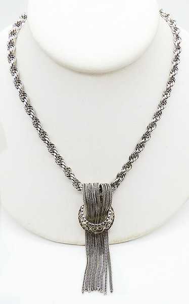 Hobé Silver Filigree and Chains Tassel Necklace - image 1