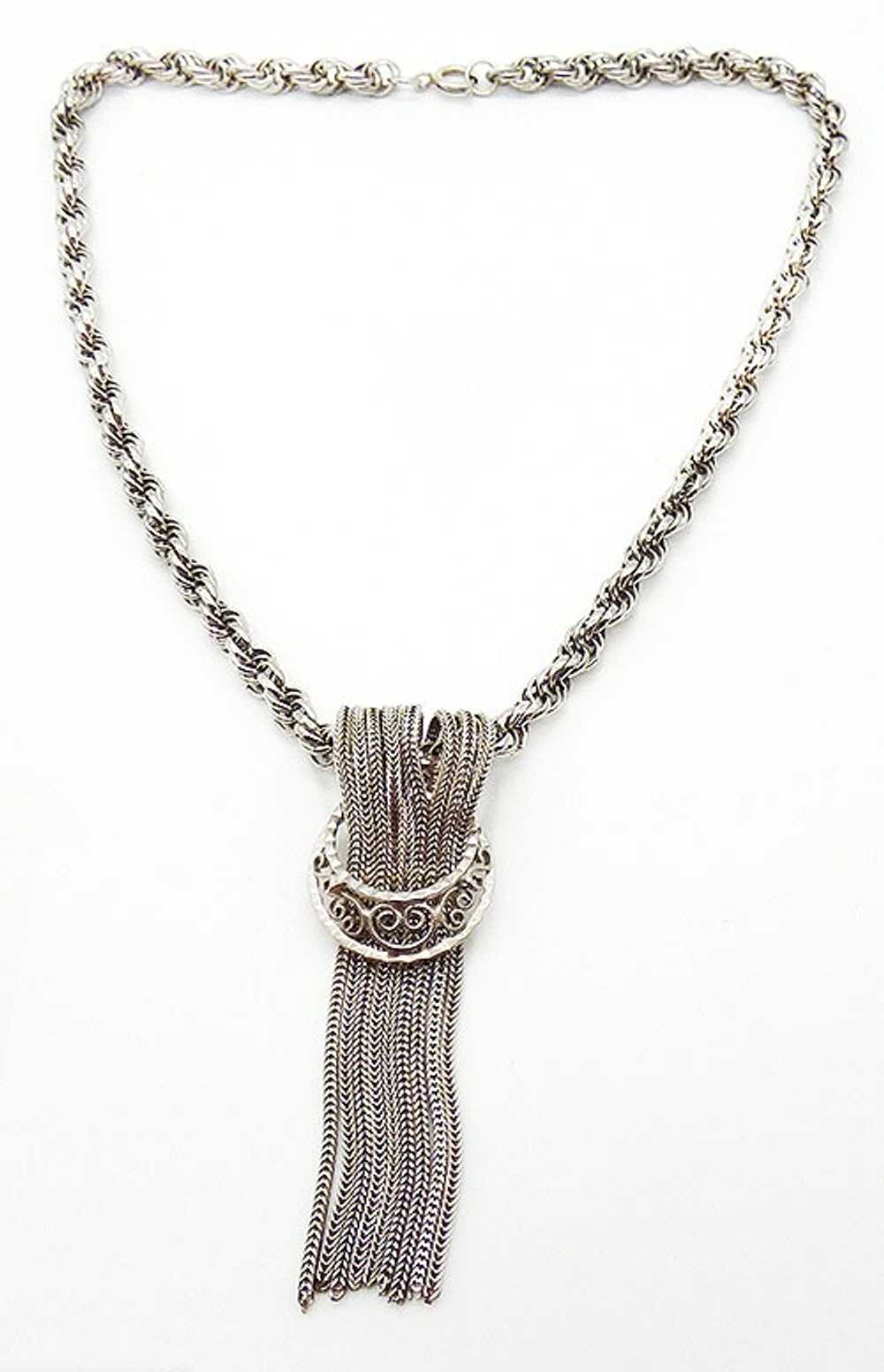 Hobé Silver Filigree and Chains Tassel Necklace - image 3