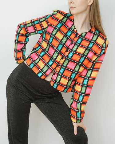 Rainbow Plaid Silk Cropped Jacket