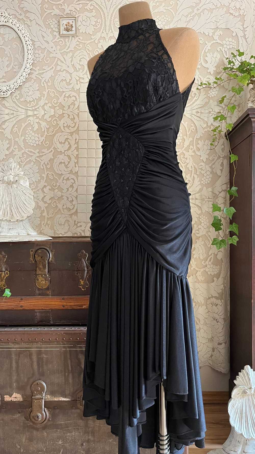 Amazing 1980’s Vintage Black Draped and Ruched Me… - image 12