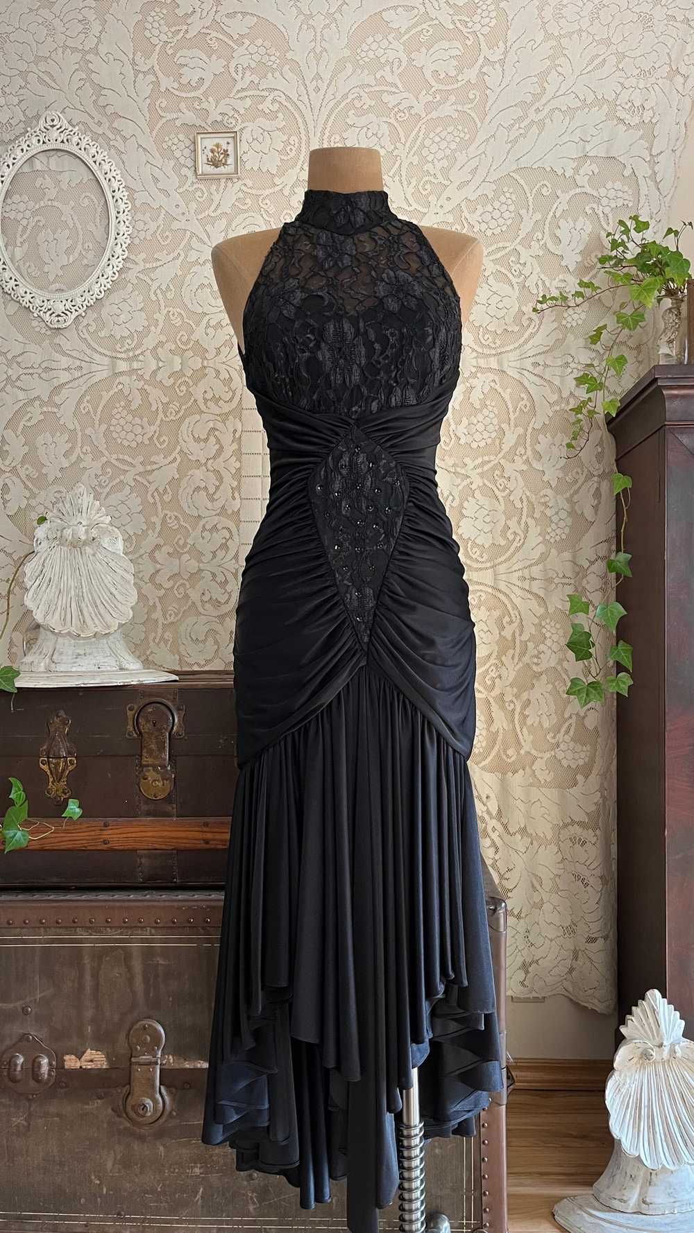 Amazing 1980’s Vintage Black Draped and Ruched Me… - image 1