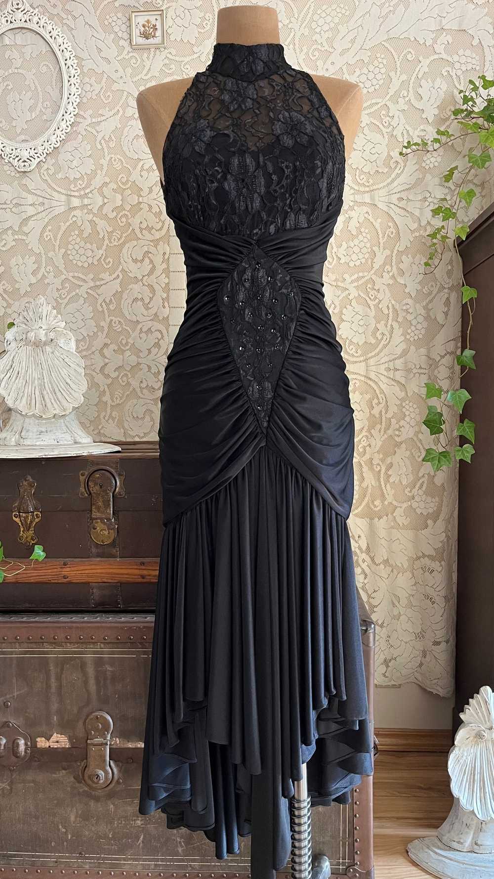 Amazing 1980’s Vintage Black Draped and Ruched Me… - image 2