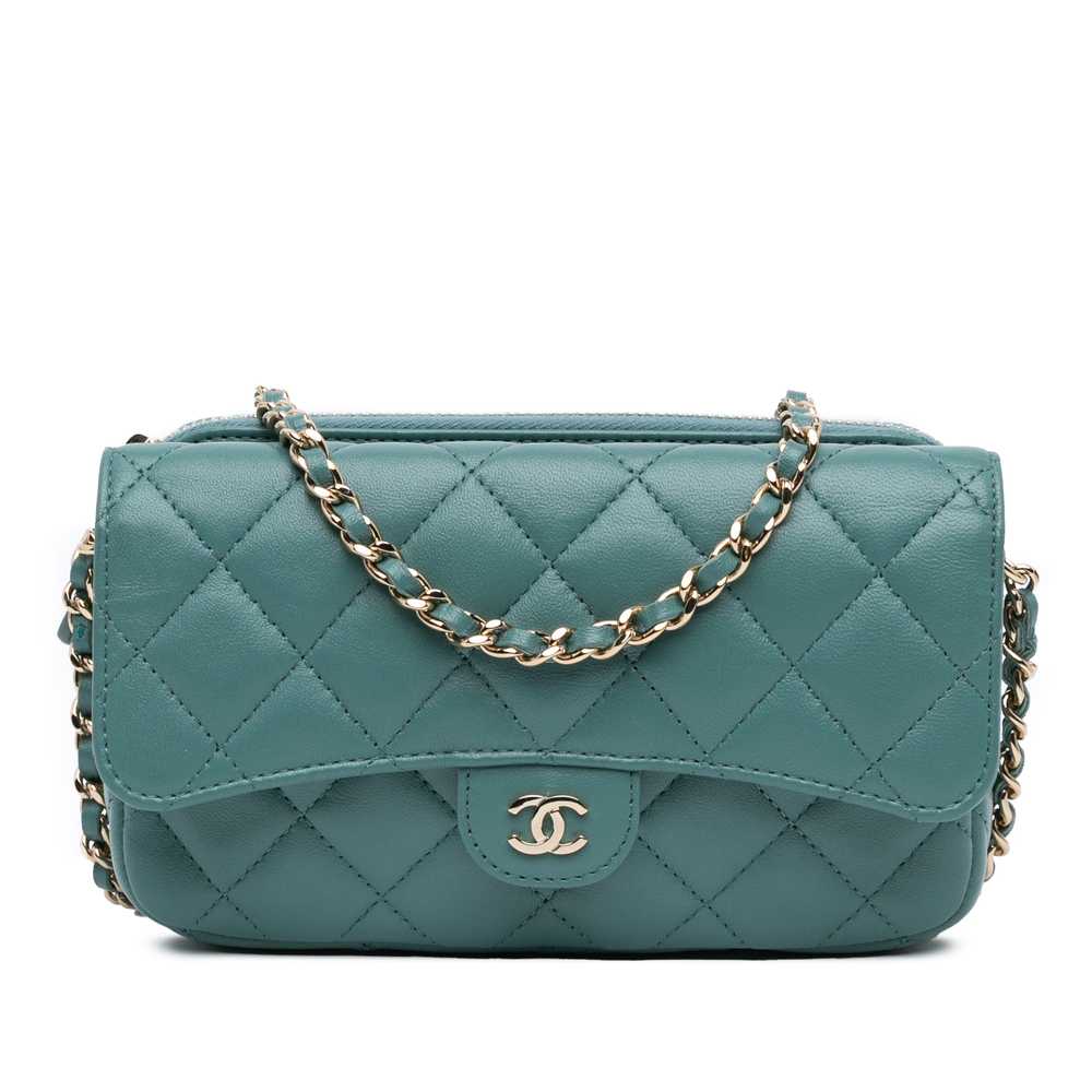 Green Chanel Quilted Lambskin Flap Phone Holder W… - image 1