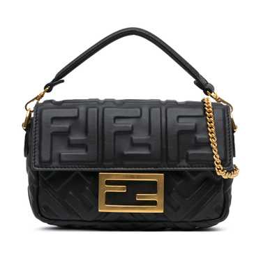 Black Fendi Mini Zucca Embossed Leather Baguette … - image 1