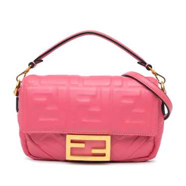 Pink Fendi Mini Zucca Embossed Baguette Satchel