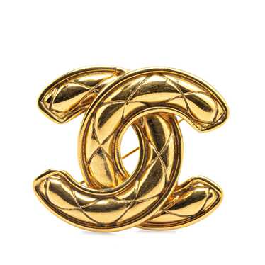 Gold Chanel Gold Plated CC Quilted Brooch