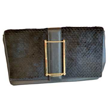 Pour la Victoire Calf hair clutch purse Black