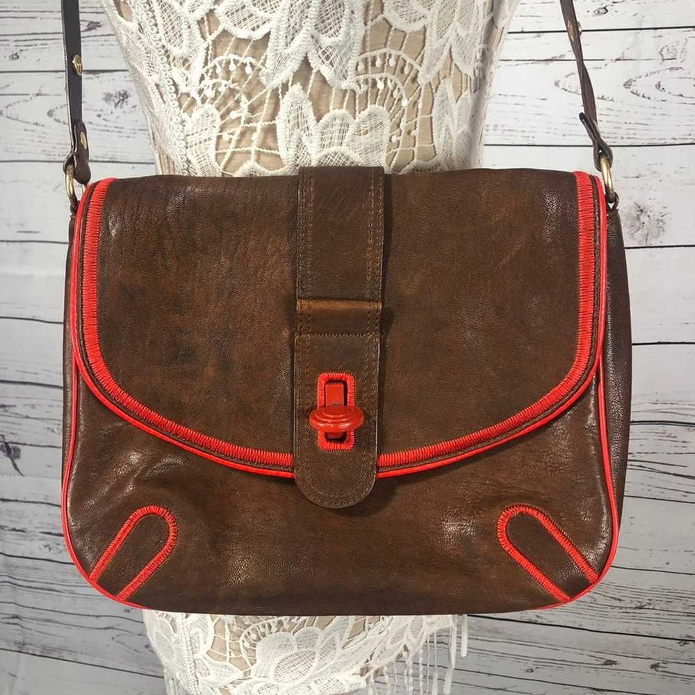 NANETTE LEPORE Shoulder Bagin brown with red trim… - image 4