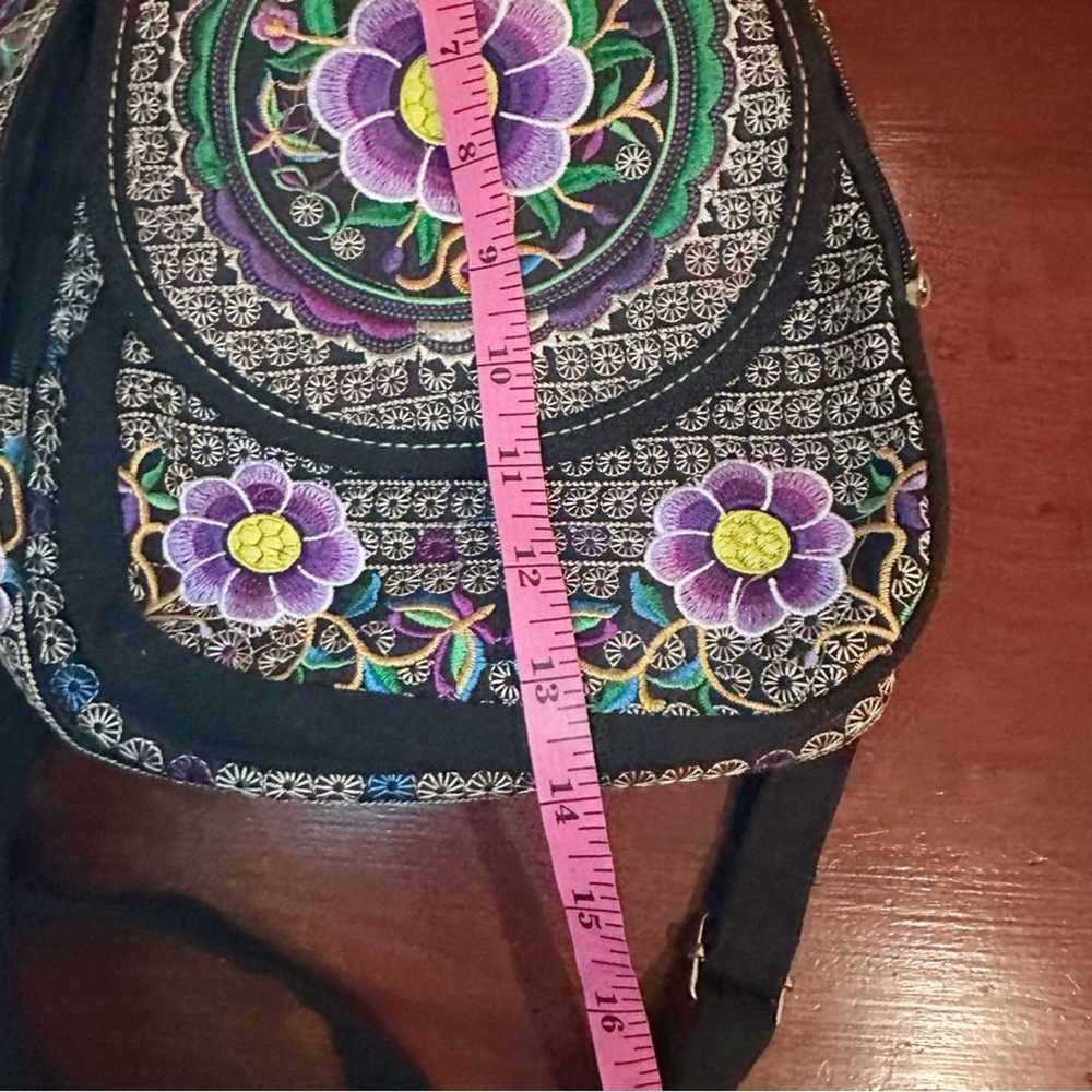 Floral Embroided Backpack Boho Bohemian Black Pur… - image 10