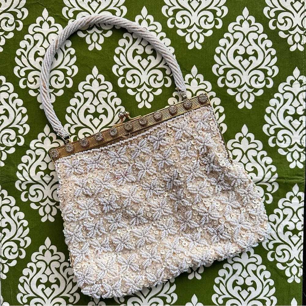 Vintage White Beaded Costume Handbag - image 1