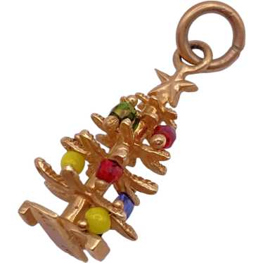 Christmas Tree Vintage Charm 14K Gold Three-Dimen… - image 1