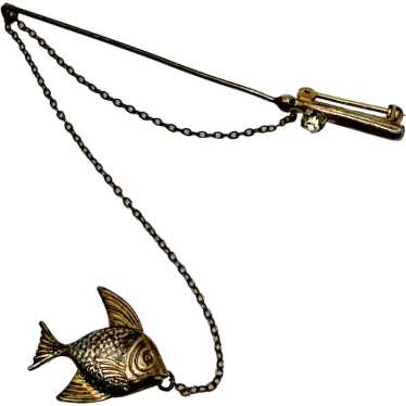 Gilt Silver Fishing Rod Fish Pin - A Reel Beauty! - image 1