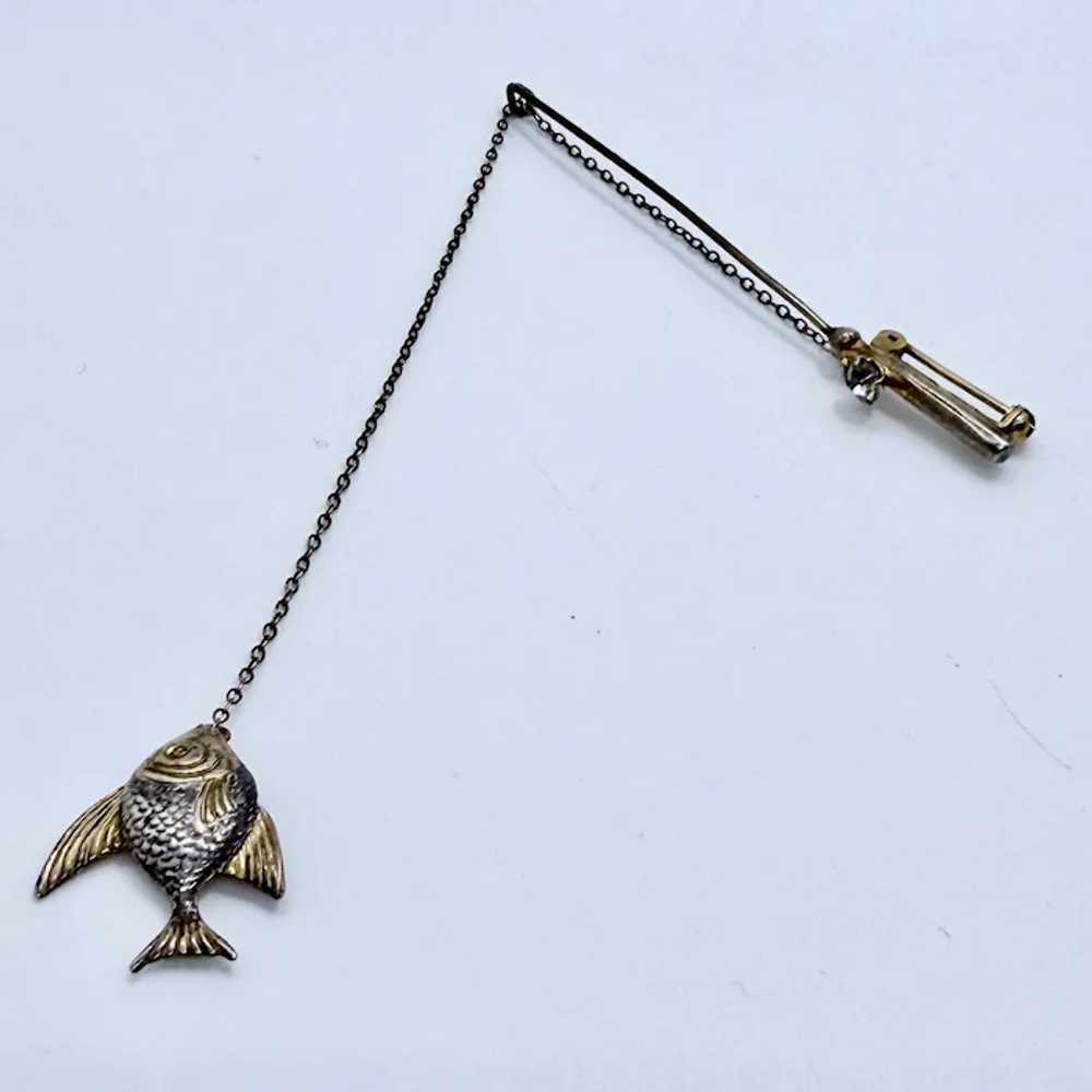 Gilt Silver Fishing Rod Fish Pin - A Reel Beauty! - image 2