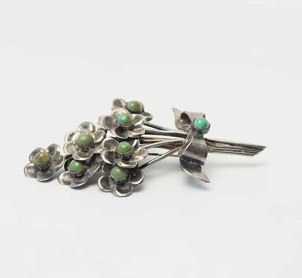 Vintage sterling silver and turquoise dots bow fl… - image 2