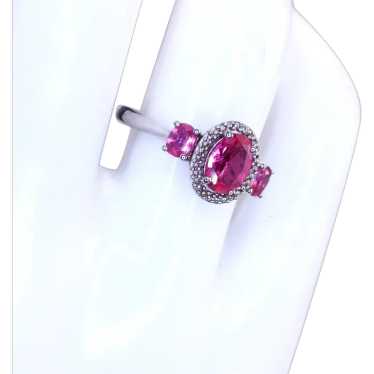 Oval Cut Pink Sapphire Lab Created Sterling Silve… - image 1