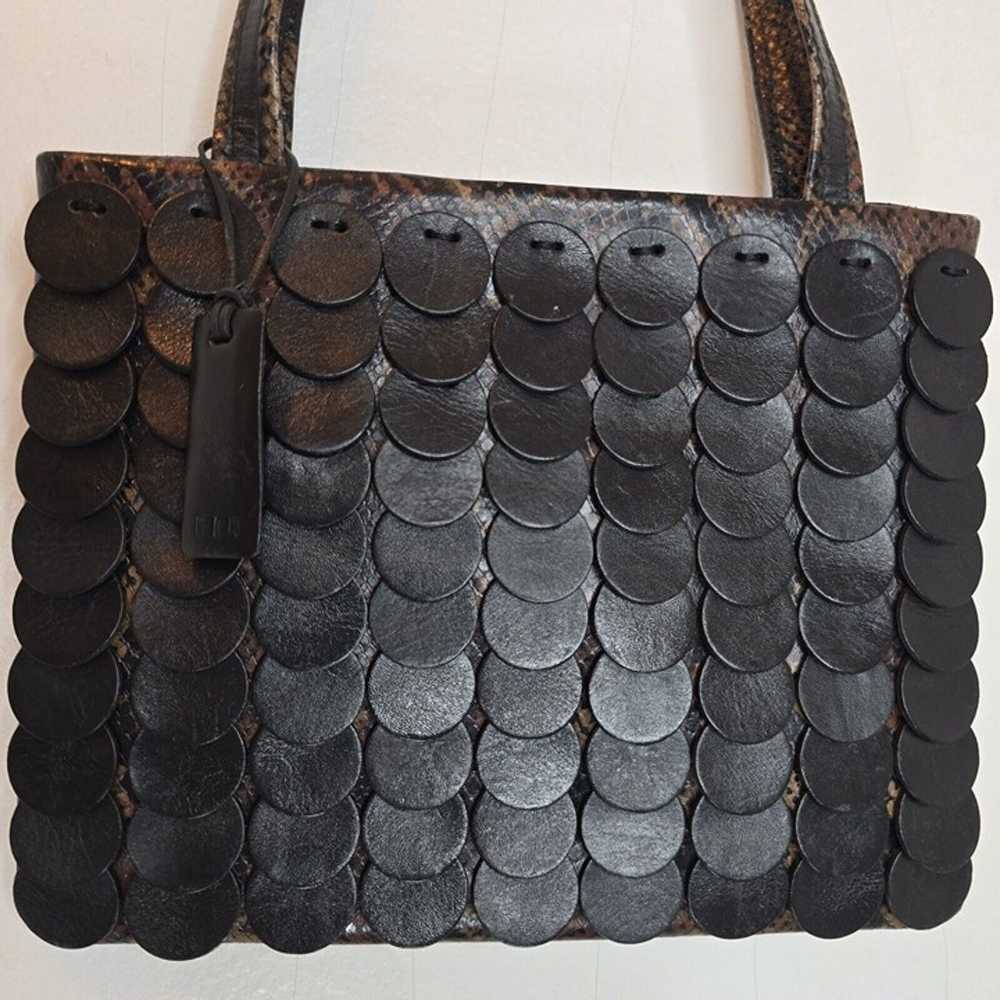 VTG CEM Leather Shoulder Bag Black Discs Snake Pr… - image 2