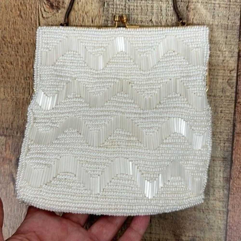 Vintage Walborg Beaded Clutch Purse White Unique - image 3