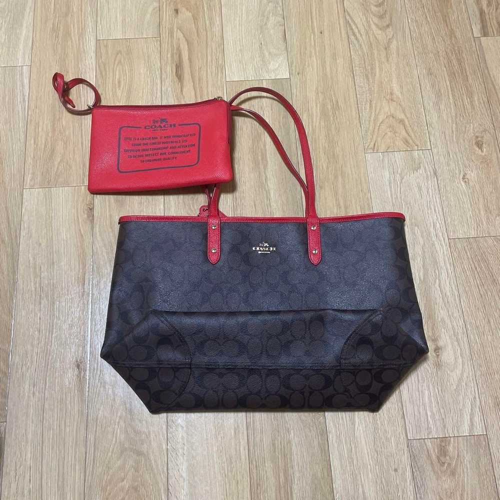 COACH Signature Red Dark Brown Reversible - image 1