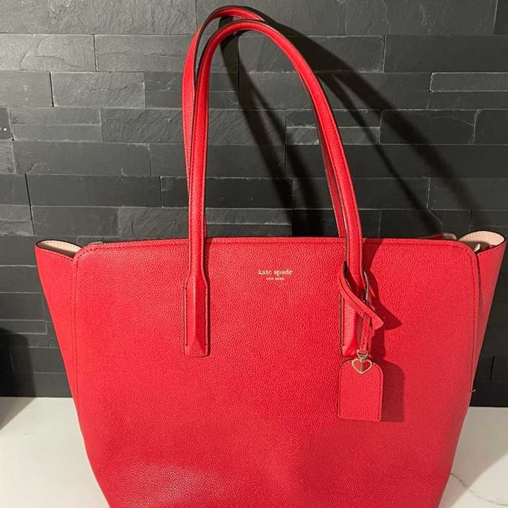 Kate Spade Leather Tote Hand Bag Purse Red Gold L… - image 1