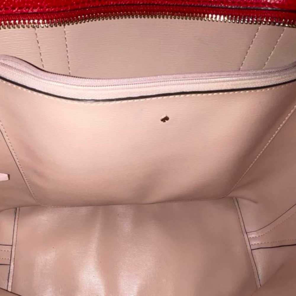 Kate Spade Leather Tote Hand Bag Purse Red Gold L… - image 8