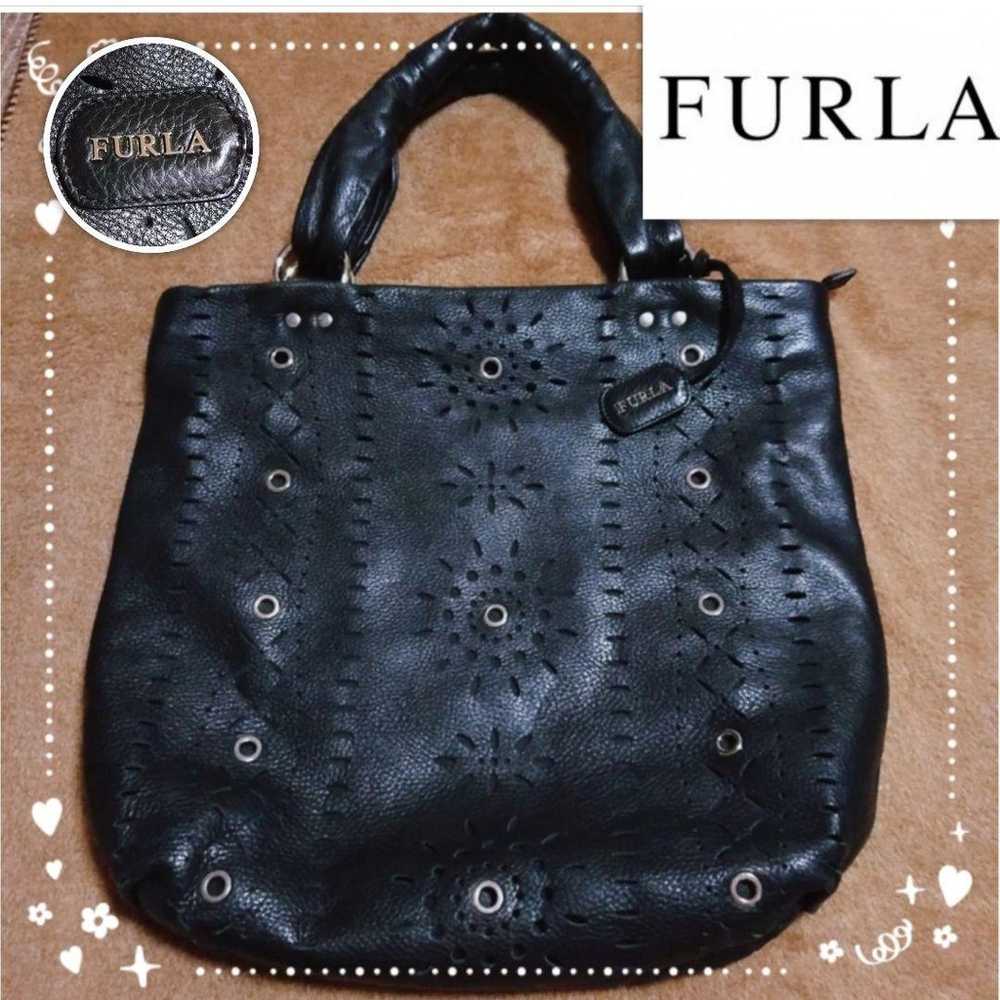 FURLA Punching Leather Tote Bag Black. - image 10