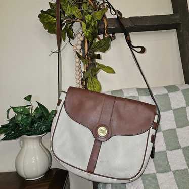 Land Cream Brown Leather Vintage Crossbody Should… - image 1