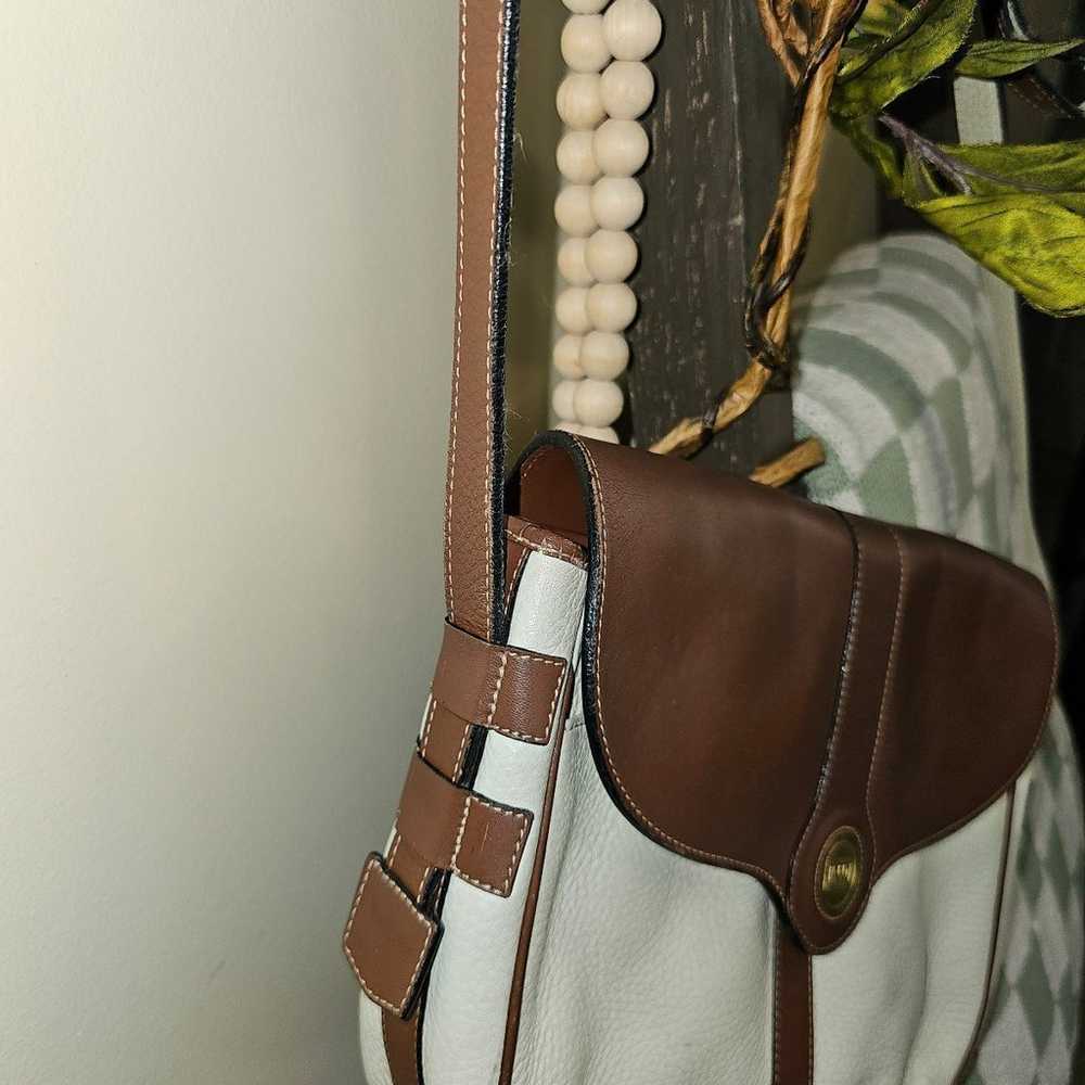 Land Cream Brown Leather Vintage Crossbody Should… - image 3