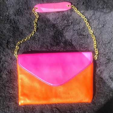 J. Crew leather pink/orange clutch