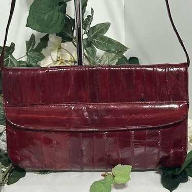 1980s Eel Skin Briefcase Messenger Bag Dark outlet Red Burgundy