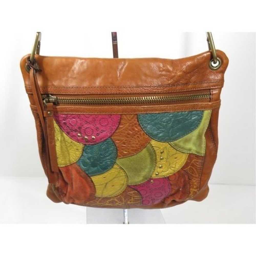 Vtg Fossil Colorful Patchwork Camel Brown Leather… - image 1