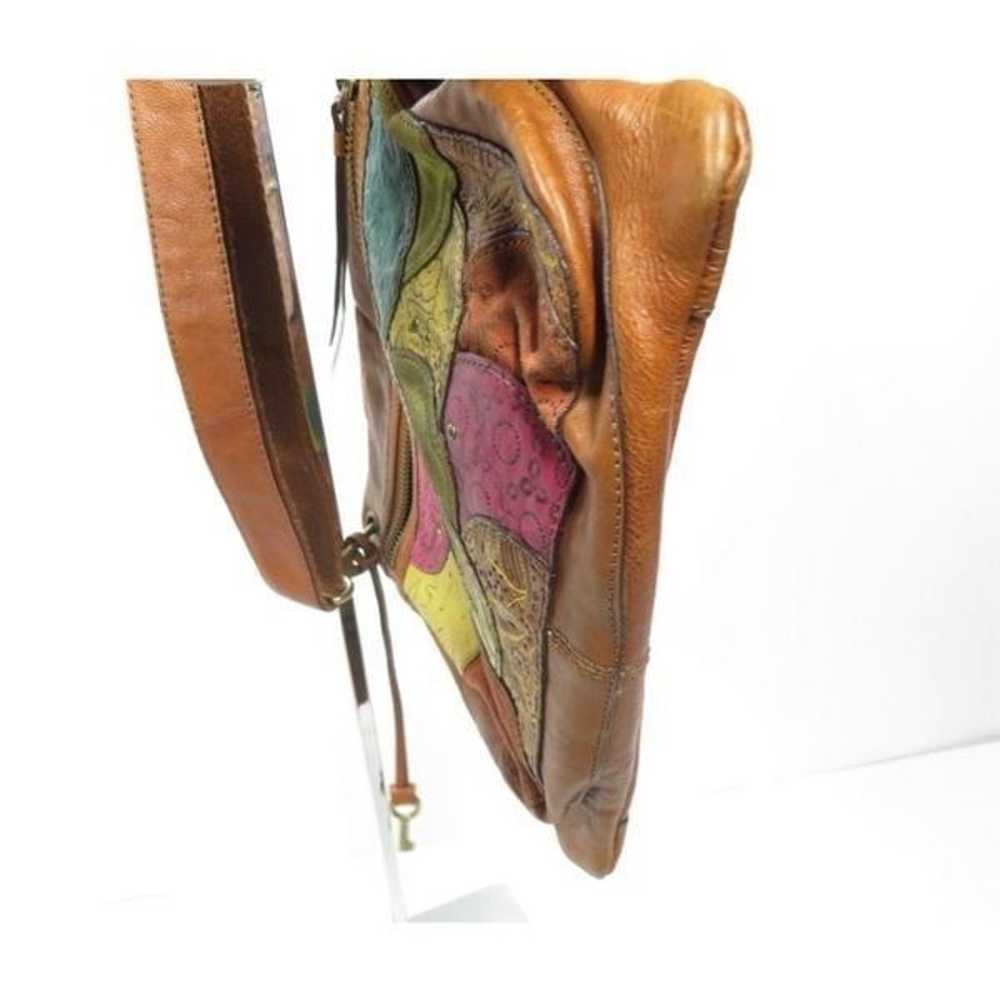 Vtg Fossil Colorful Patchwork Camel Brown Leather… - image 5