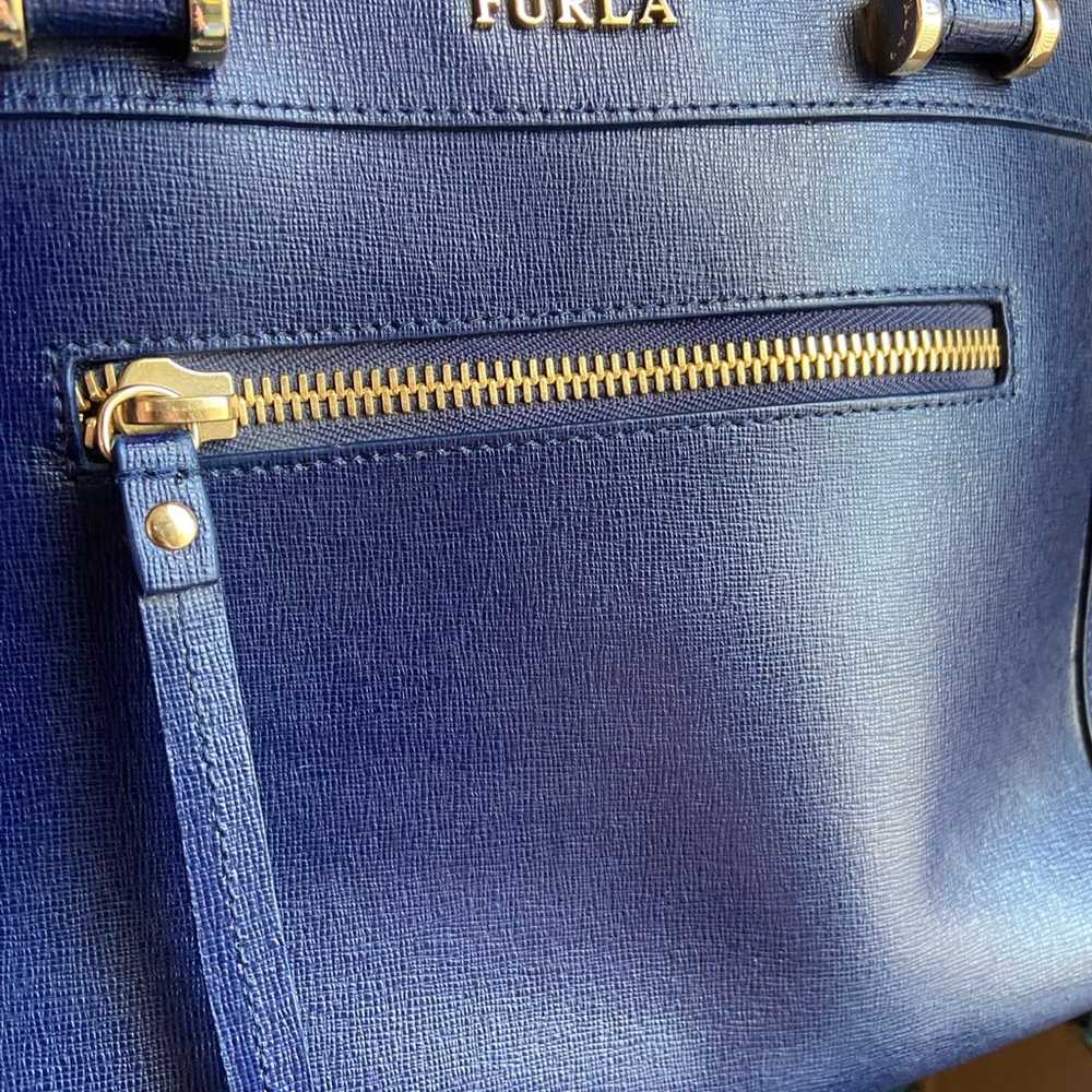 Navy Blue Furla Shoulder Bag Ginevra Genuine Leat… - image 2