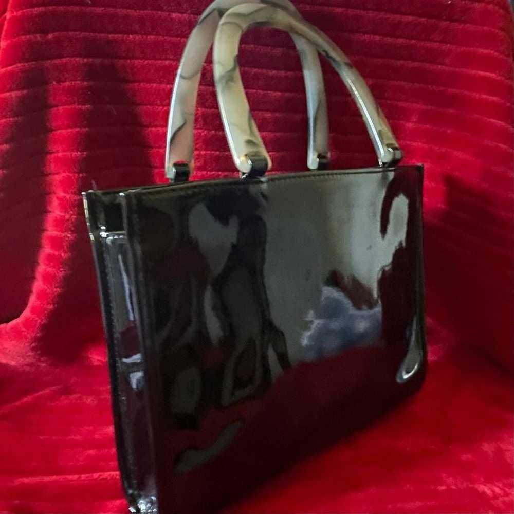 Neiman Marcus shiny black patent bag with lucite … - image 1