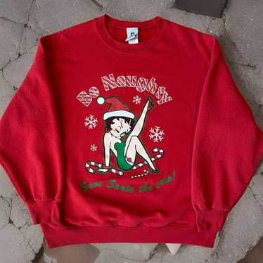 Vintage Betty top Boop Christmas Xmas Glitter Sweatshirt Bootleg Rare VTG AOP