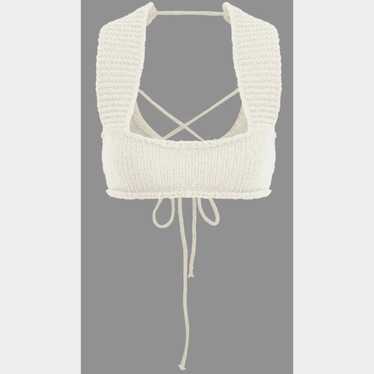 Other Micas White Sleeveless Knit Braided Tie Cam… - image 1