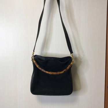 GUCCI Bamboo Shoulder Bag Suede Black 2WAY