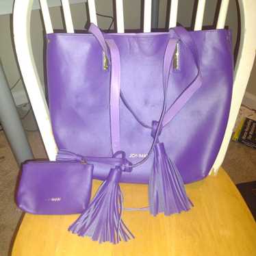 Joy and Iman purple leather tote bag/purse and wri