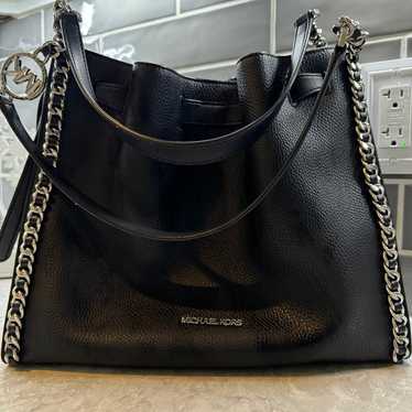 Michael Kors Black Leather Silver Chain Large Purs