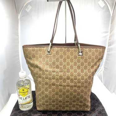 GUCCI GG Canvas Tote Bag Brown GG Pattern