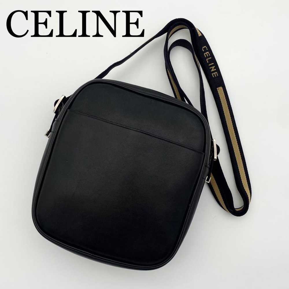 CELINE Shoulder Bag, Logo Line, Black, Leather, S… - image 1