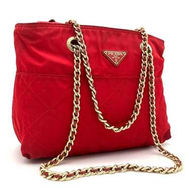 Prada Double Chain Shoulder Bag Nylon Quilted Tria