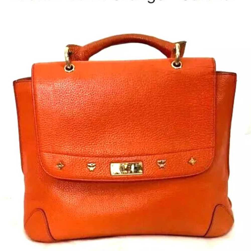 MCM Handbags Orange Leather Satchel Purse Small T… - image 1