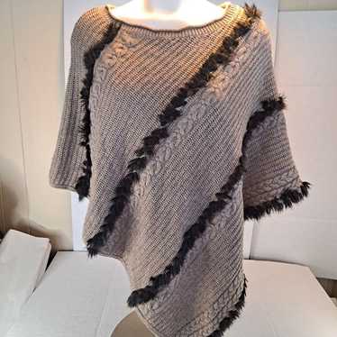 Other Cache Womens M/L Knit Poncho Gray Taupe Bla… - image 1